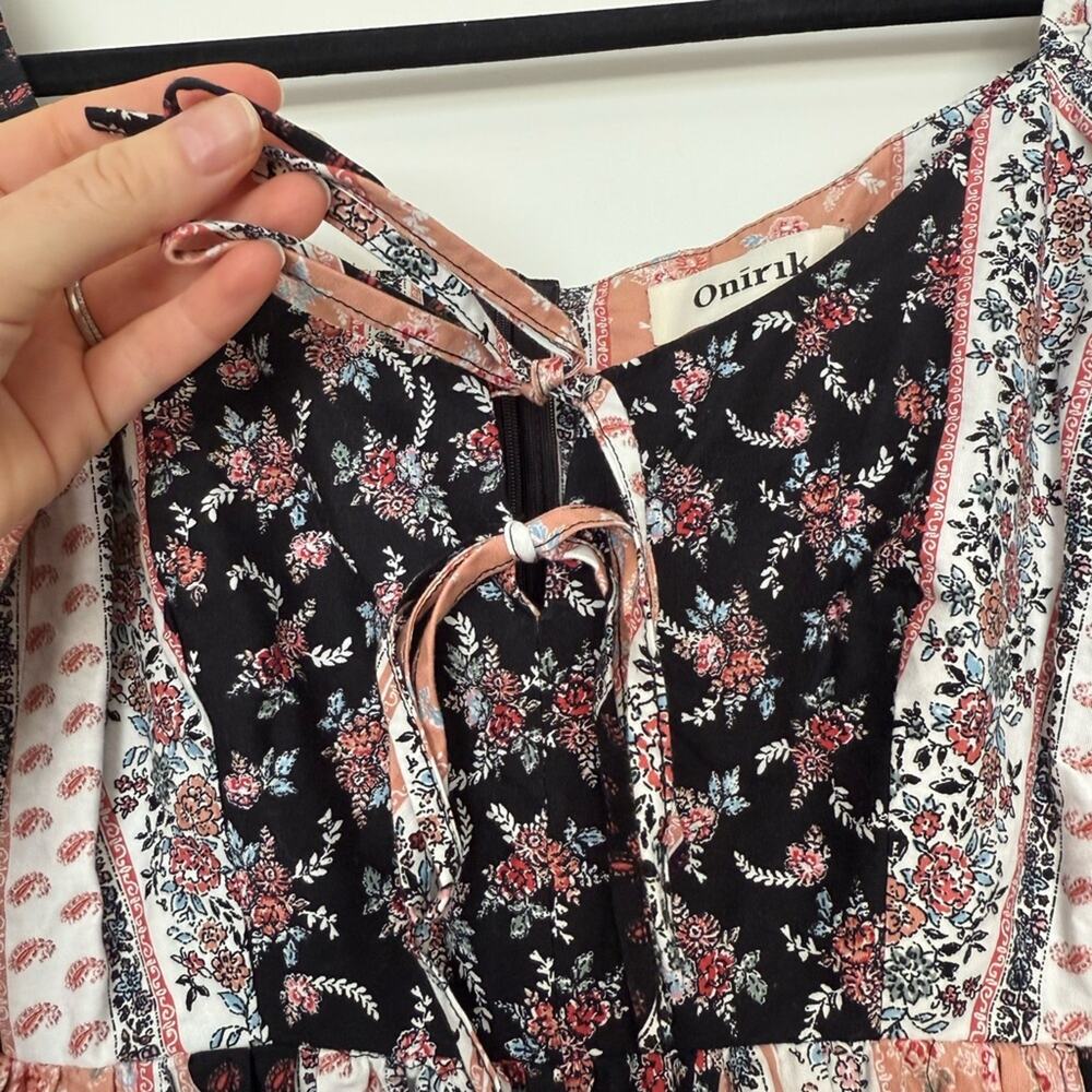 Onirik Marcela Dress Peach and Black Floral Stripe Cotton Size XS - Picture 7 of 12